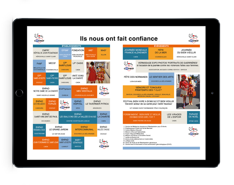 Graphiste print & web. a réalisé une affiche 'ils nous ont fait confiance'. Vue depuis un iPad.