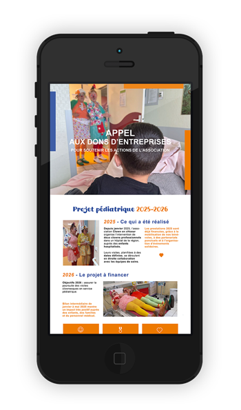 graphiste print & web. Création d'une Page web 'don d'entreprises' sur le site d'une association. Page vue depuis un mobile.